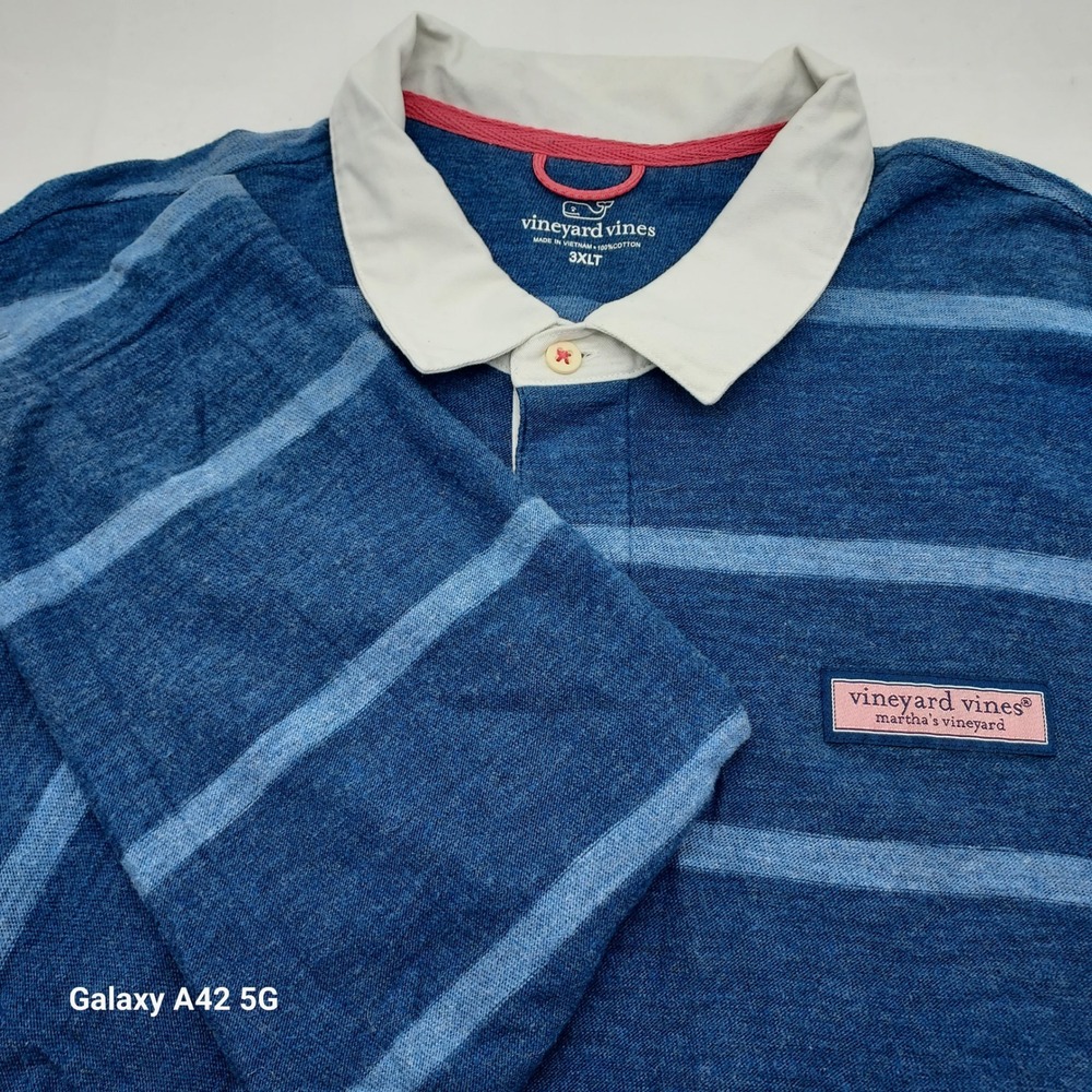 Vineyard Vines Mens 3XLT Blue Striped Long Sleeve Rugby Shirt 9G000073 Cotton